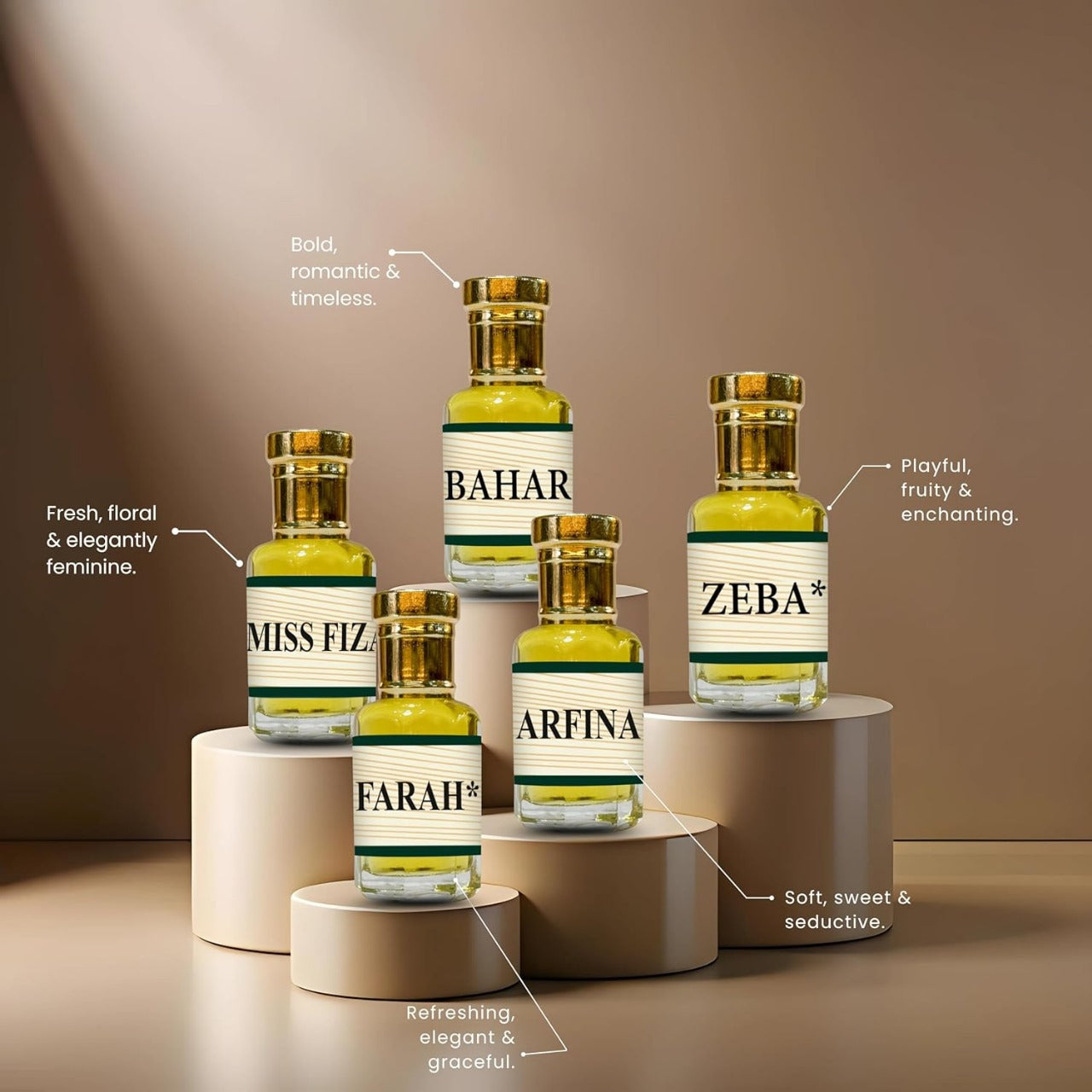 Womens Combo 5 Attar- fiza perfumes 2.5 / 3ml each